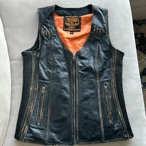 Milwaukee MLL4526 distressed grey motorcycle leather ladies vest ladies XS